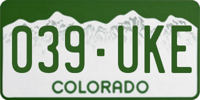CO license plate 039UKE