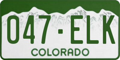 CO license plate 047ELK