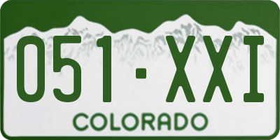 CO license plate 051XXI