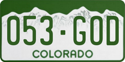 CO license plate 053GOD
