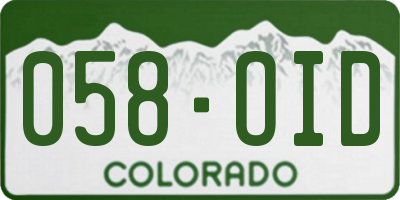 CO license plate 058OID
