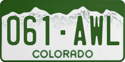 CO license plate 061AWL