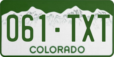 CO license plate 061TXT