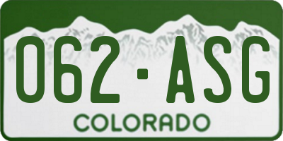 CO license plate 062ASG