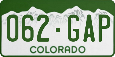 CO license plate 062GAP