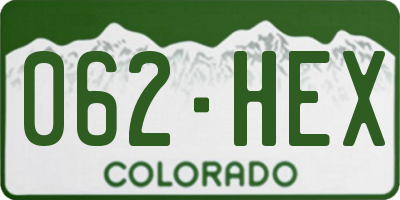 CO license plate 062HEX