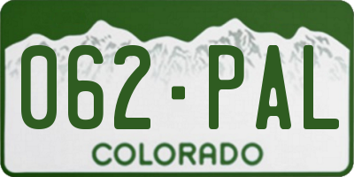 CO license plate 062PAL