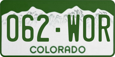 CO license plate 062WOR