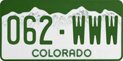 CO license plate 062WWW