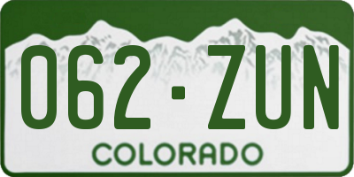CO license plate 062ZUN