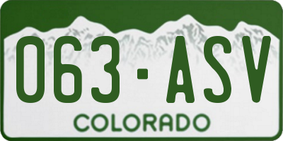 CO license plate 063ASV