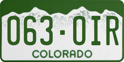 CO license plate 063OIR
