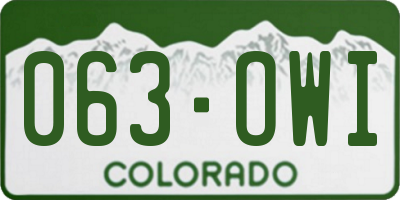 CO license plate 063OWI
