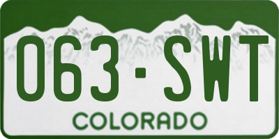 CO license plate 063SWT
