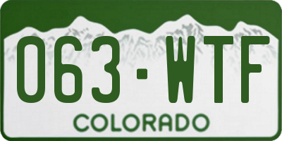 CO license plate 063WTF