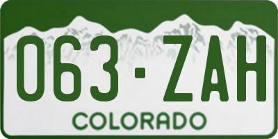 CO license plate 063ZAH