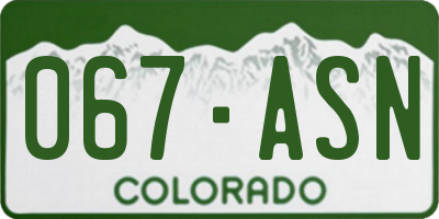 CO license plate 067ASN