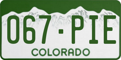 CO license plate 067PIE