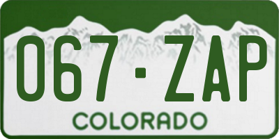 CO license plate 067ZAP