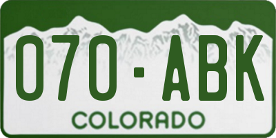 CO license plate 070ABK