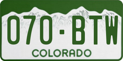 CO license plate 070BTW
