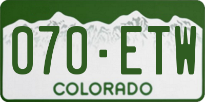 CO license plate 070ETW