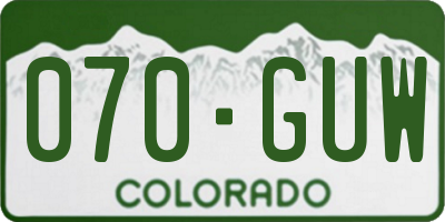 CO license plate 070GUW