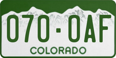 CO license plate 070OAF