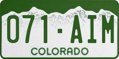 CO license plate 071AIM