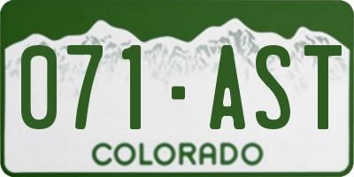 CO license plate 071AST