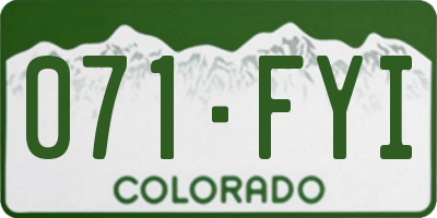 CO license plate 071FYI