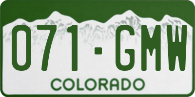 CO license plate 071GMW