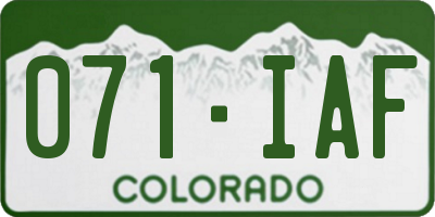 CO license plate 071IAF