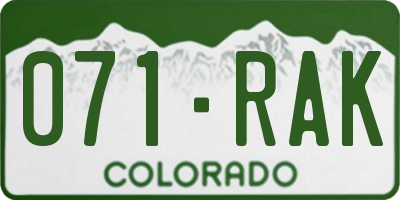 CO license plate 071RAK
