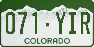CO license plate 071YIR