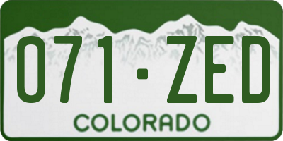 CO license plate 071ZED