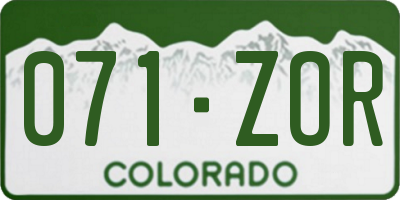 CO license plate 071ZOR