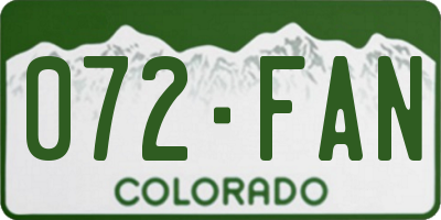 CO license plate 072FAN