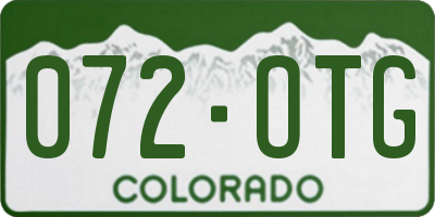 CO license plate 072OTG