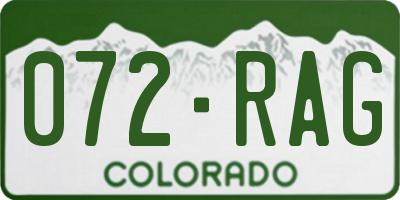 CO license plate 072RAG