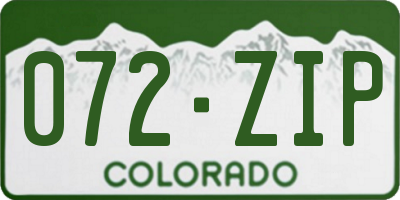 CO license plate 072ZIP