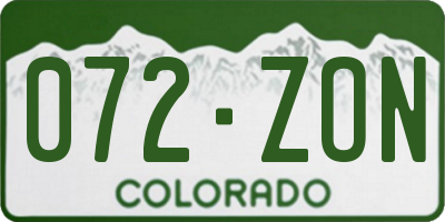 CO license plate 072ZON