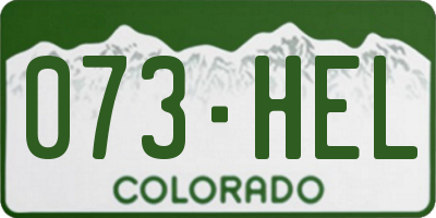 CO license plate 073HEL