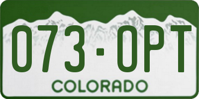 CO license plate 073OPT