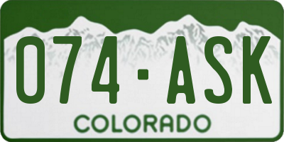 CO license plate 074ASK