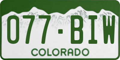 CO license plate 077BIW