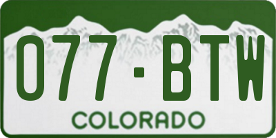 CO license plate 077BTW