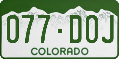 CO license plate 077DOJ