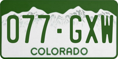CO license plate 077GXW