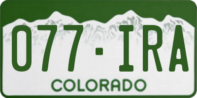CO license plate 077IRA